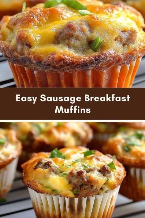 Easy Sausage Breakfast Muffins Cheesy Sausage Muffins, Easy Sausage Muffins, Sausage Gravy Biscuit Muffins, Breakfast Sausage Muffins, Sausage And Cheese Muffins, Breakfast Bits, Hearty Breakfast On The Go, Sausage Muffins Breakfast, Breakfast Potluck Ideas Easy