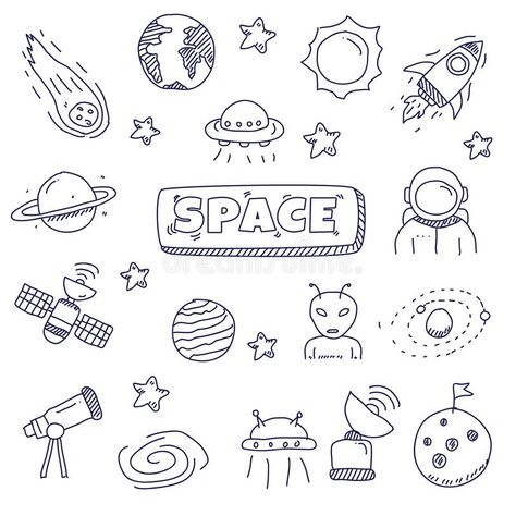 Astronomy doodles element collection in cute hand drawn style. Isolated on white #Sponsored , #Sponsored, #sponsored, #element, #Astronomy, #cute, #collection Astronomy Drawing Aesthetic, Space Planets Drawing, Cute Space Drawings, Astronomy Doodles, Cute Space Doodles, Saturn Doodle, Astrology Doodles, Space Drawings Easy, Spaceship Doodle