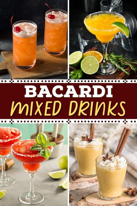 Bacardi Shots Recipes, Bacardi Recipes, Bacardi Drinks Recipes, Bacardi Cocktails Recipes, Bacardi Drinks Recipes Easy, Bacardi Rum Drinks Recipes, Simple Rum Drinks, Mixed Drinks Easy, Mixed Drinks With Rum