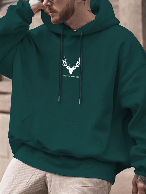 Verde Oscuro Casual Collar manga larga Tela Animal,Frase Pullovers Embellished Elástico Ligero Male Closet, Dark Green Hoodie, Kids Sports Shoes, Kids Activewear, Diy Print, Men Hoodies, Lined Hoodie, Print Ideas, Sport Shoes Women