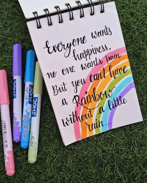 You can't have a rainbow without a little rain 🌈🌧 #calligraphy #motivationcalligraphy #motivation #calligraphyquotes #calligraphyartist Thoughts For Journaling, Unique Diary Ideas, Ideas To Do In Diary, Cute Ideas For Diary, Beautiful Quotes For Journal, Quotes About Self Motivation, Cute Quotes For Journals, Good Thoughts With Drawing, Some Ideas For Diary