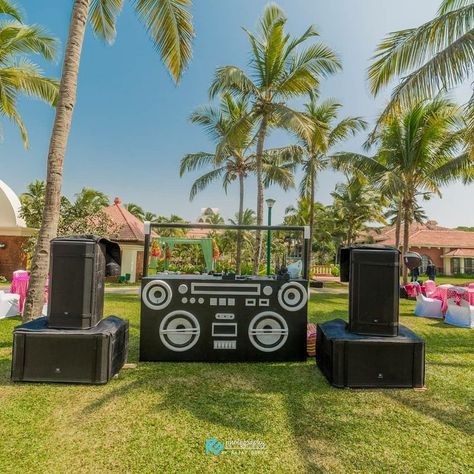 Photo From Avi & Ekta Wedding Goa - By Kabir Event Wedding Dj Booth, Wedding Decor Themes, Wedding Dj Setup, 80s Party Decorations, Event Booth Design, Indian Baby Showers, Wedding Pool Party, Decoration Theme, Event Booth