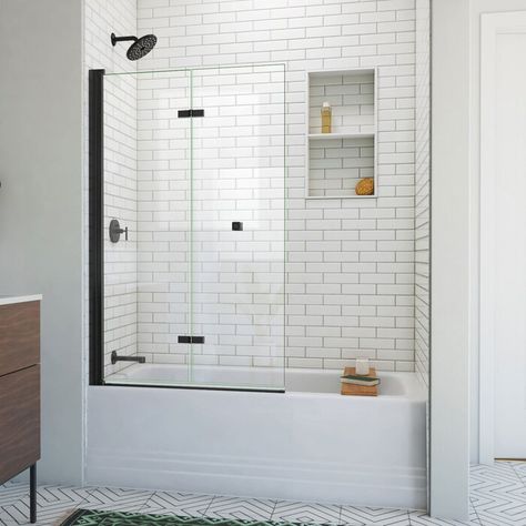 DreamLine Aqua-Q Fold 36 W X 58 H Frameless Tub Door | Wayfair Bathtub Shower Combo, Frameless Door, Bathroom Tub Shower, Bathtub Doors, 2 Number, Tub Doors, Tub Shower Doors, Bathroom Tub, Upstairs Bathrooms