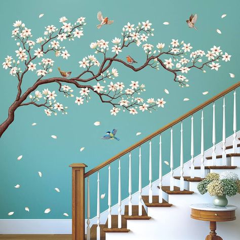 DECOWALL SG-2213 Large Oriental Flower Tree Wall Stickers kids decals nursery peel and stick removable home decor floral plant tree kitchen autocollant mural bedroom art colorful daisy garden : Amazon.ca: Tools & Home Improvement Bird Furniture, Flower Murals, Stick Wall Art, Flower Mural, White Cherry Blossom, Flower Tree, Tree Wall Stickers, White Cherries, Wall Stickers Living Room