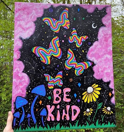 Trippy Painting, Posca Art, Hippie Painting, Simple Canvas Paintings, Cute Canvas Paintings, Canvas Drawings, Easy Canvas Art, Canvas Painting Designs, Cute Paintings