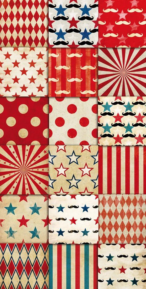 Circus Patterns Digital Paper Pack 01 | Wallpapers | backgrounds | scrapbook supplies | clipart | instant download This is a patterns digital paper Source: Circus Vintage Patterns Digital Paper Pac… Cirque Vintage, Circus Vintage, Circus Design, Seni Vintage, Circus Poster, Circus Art, Carnival Themes, Vintage Carnival, Circus Theme