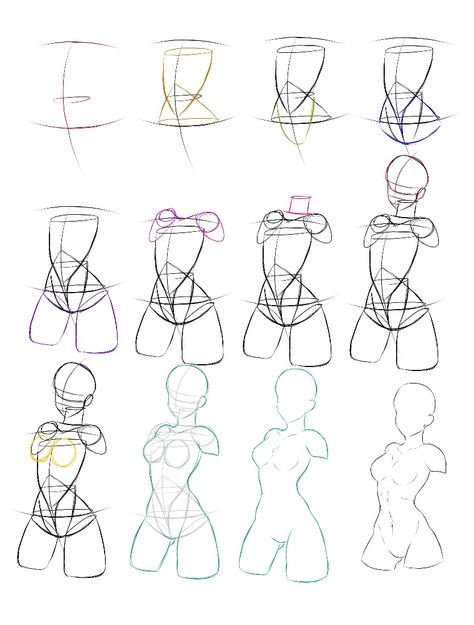 Anime Torso Anatomy, Body Structure Drawing Female, Anime Torso Tutorial, Torso Drawing Practice, How To Draw The Female Torso, How To Draw Women Body Sketches, Female Chest Drawing Reference, How To Draw Woman Chest, Drawing Female Chest