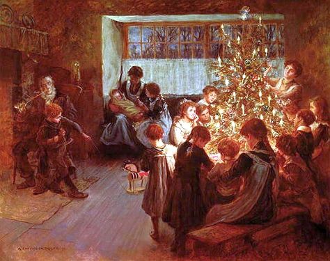 Albert Chevallier Tayler - The Christmas Tree 1911 - Category:Albert Chevallier Tayler - Wikimedia Commons Old Christmas, Old Fashioned Christmas, Christmas Past, Holiday Postcards, Christmas Scenes, Victorian Christmas, Vintage Christmas Cards, Christmas Paintings, Christmas Illustration