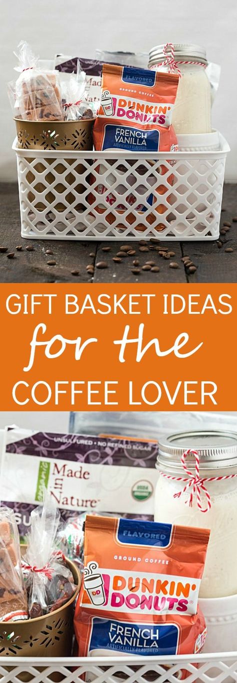 Gift Basket Ideas for the Coffee Lover - Shopping for a hard to shop for family or friend? Do they enjoy coffee? Make them an incredibly tasty gift basket for a coffee lover! #DunkinToTheRescue (ad) Coffee Gift Basket Ideas, Coffee Lovers Basket, Coffee Lover Gifts Basket, Coffee Basket, Auction Basket, Coffee Gift Basket, Raffle Basket, Coffee Aroma, French Gifts