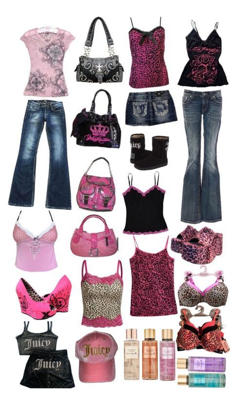 Juicy Couture Y2k Outfit, Victoria Secret Y2k, Victoria's Secret 2000s, Y2k Mcbling Fits, Mcbling Shein Finds, True Y2k Fashion, Y2k Pink Clothes, Mcbling Outfits For School, Y2k Outfits Trashy