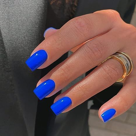 Short Coffin Acrylic Nails, Nails Short Medium, Blue Press On Nails, Light Colored Nails, Colored Nail Tips, Royal Blue Nails, Solid Color Nails, Press On Nails Short, Blue Acrylic Nails