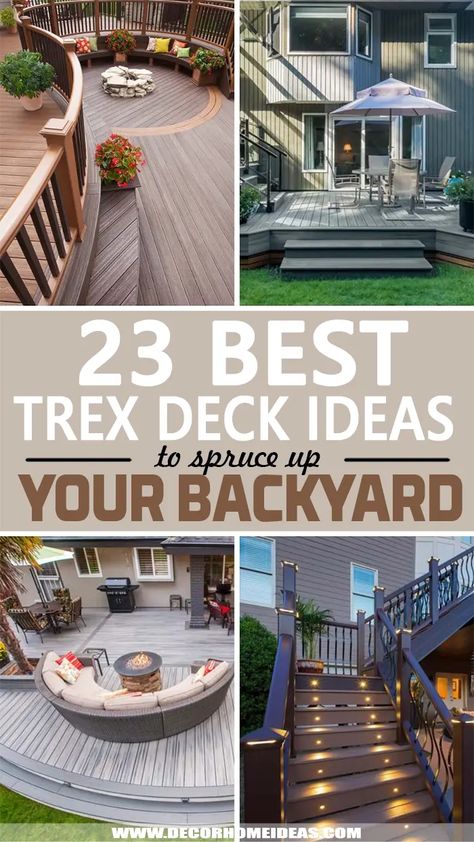 23 Best Trex Deck Ideas To Consider For Your Next Makeover | Decor Home Ideas Decks With Trex Decking, Front Yard Decking Ideas, Deck Ideas Trex Patio Design, Outdoor Deck Ideas Layout, Step Down Deck To Patio, Nice Deck Ideas, Tiered Decks And Patios, Two Step Deck Ideas, Tiered Decking Ideas