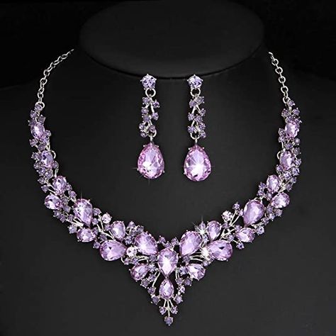 Pastel Purple Jewelry, Purple Necklace And Earring Set, Purple Wedding Necklace, Light Purple Jewelry Set, Wedding Jewelry Purple, Purple Quince Jewelry, Purple Wedding Accessories, Purple Prom Accessories, Luxury Purple Jewelry