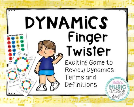 This dynamics game is sure to be a big hit in your elementary music room or private studio. Dynamics Finger Twister is a digital download for you to print, laminate, and use with your students. It's great for music centers or stations, and it requires very little prep time. Dynamics Music Game - Dynamics Finger Twister for Elementary Music Classroom, music theory activities, music centers Finger Twister, Dynamics Music, Music Dynamics, Music Theory Games, Elementary Music Room, Elementary Music Classroom, Review Games, Music Centers, Music Class