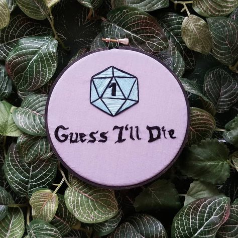 Dnd Embroidery, D20 Art, Dungeons And Dragons Diy, Guess I'll Die, Geeky Cross Stitch, Dnd Crafts, String Crafts, Pattern Quotes, Craft Day