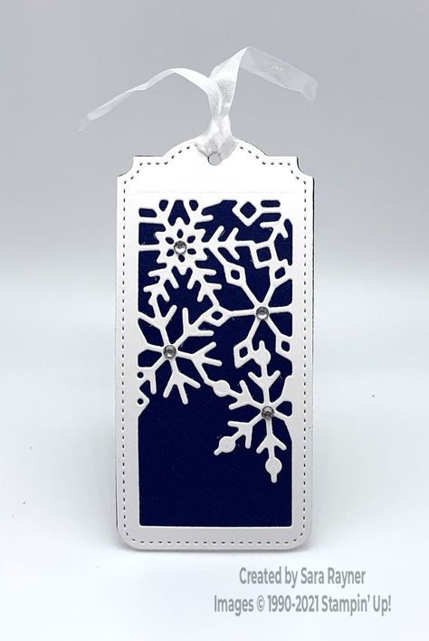 Giving gifts tag using the Giving Gifts dies, Tailor Made Tags dies and Basic Rhinestones. All from Stampin' Up! Full tutorial provided. Shop for supplies. Stampin Up Christmas Tags 2023, Stampin Up Celebrate With Tags, Stampin Up Gift Tags, Tailor Made Tags Dies, Snowflake Tags, Tags Stampin Up, Snowflake Gift Tags, Christmas Gift Tags Handmade, Dice Gifts