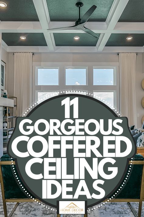 Stucco Ceiling Ideas, Tray Ceiling Color Ideas, Ceiling Inset Ideas, Faux Tray Ceiling Ideas, Black Coffered Ceiling Ideas, Coastal Ceiling Design, Cofford Ceiling Family Rooms, Coffered Ceiling With Lights, Boxed Ceiling Ideas