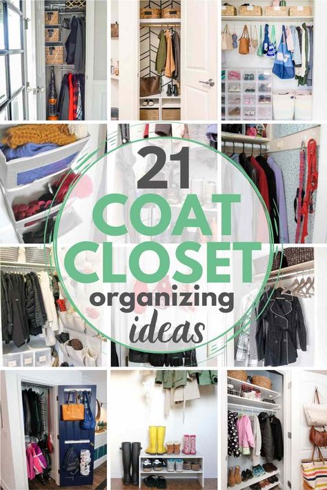 Need a better system for organizing your coat closet? Check out these 21 genius coat closet organizing ideas now! Organize Small Coat Closet, Front Door Closet Organization, Front Closet Organization, Small Entryway Closet, Small Entry Closet, Entry Closet Organization, Coat Closet Storage, Hall Closet Organization, Coat Closet Makeover