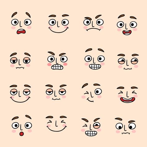 Inkblot Cartoon, Cartoon Icons Mood, Cartoon Faces Expressions, Cute Cartoon Faces, Funny Cartoon Faces, Facial Expressions Drawing, Emotion Faces, Cartoon Expression, Zestaw Ikon