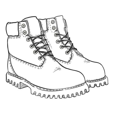 Sketch work boots vector illustration | Premium Vector #Freepik #vector #boots #black-shoes #men-shoes #leather-shoes Men Shoes Drawing, Shoes Design Drawing, Boot Sketch, Boots Sketch, Drawing Boots, Drawn Shoes, Boot Drawing, Boot Illustration, Uniform Illustration