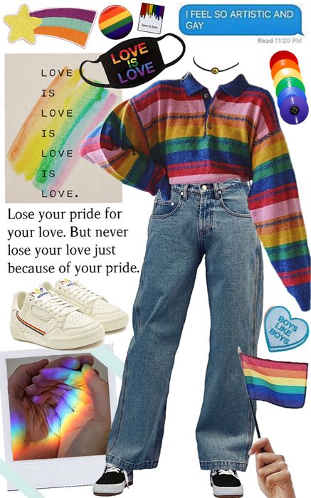 Outfits Inspired By Pride Flags, Rainbowcore Clothes, Lgbtq Clothing Aesthetic, Diy Pride Outfit, Pride Fits, Kidcore Crop Top, Decora Fashion Outfits Rainbow, Lgbtq Outfit, Pride Clothing