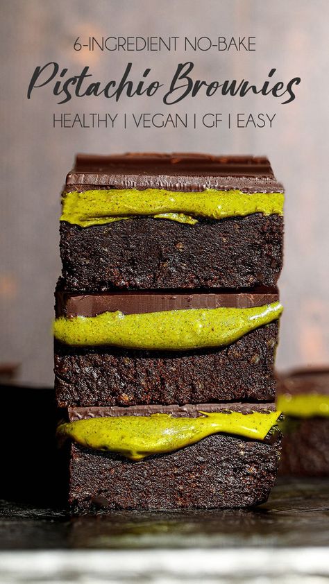 5-Ingredient No-bake Pistachio Brownies Raw Bars Recipe, Pistachio Cookie Bars, Healthy Vegan Treats, Healthy Pistachio Dessert, Pistachio Butter Dessert, Healthy Pistachio Recipes, Pistachio Brownies, Paleo Cakes, Vanilla Protein Shake