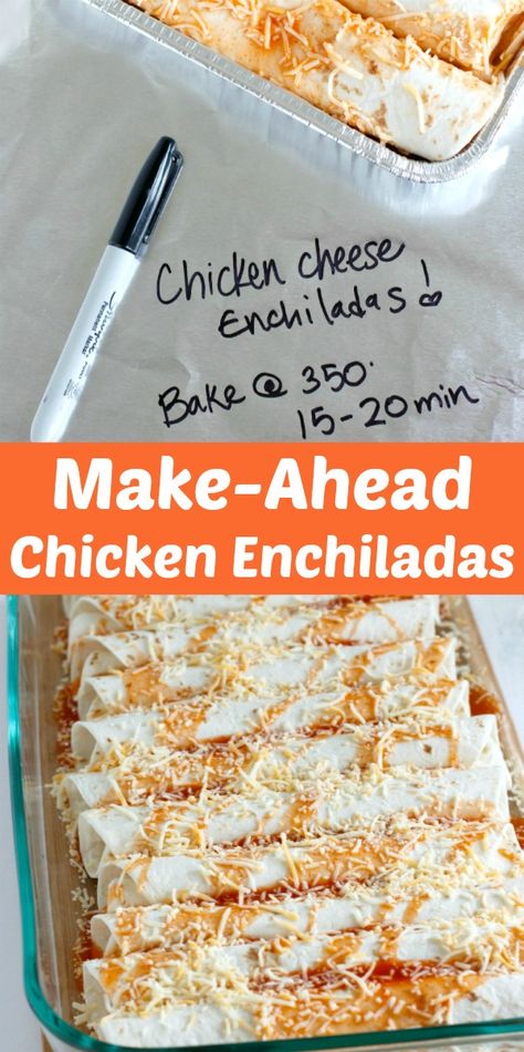 Easy Make-Ahead Chicken Enchiladas Recipe Dinner Enchiladas, Recipe Enchiladas, Freezer Casseroles, Freezer Dinners, Freezer Friendly Meals, Freezable Meals, Freezer Meal Planning, Chicken Enchiladas Easy, Make Ahead Freezer Meals