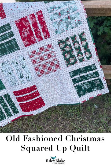 Hello Flannel and Old Fashioned Christmas come together to make the coziest holiday quilt! This is the Squared Up quilt pattern from Cotton + Joy! Layer Cake Christmas Quilt Patterns, Flannel Christmas Quilt Patterns, Easy Christmas Quilt Patterns, Christmas Quilt Patterns Annie's Craft Store, Christmas Presents Quilt Pattern, Christmas Joy Quilt Pattern, Christmas Present Quilt, Cottage Christmas Quilt Along Part 2, Winter Flannel