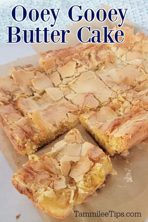 Ooey Gooey Butter Cake Recipe - Tammilee Tips Carrot Cake Ooey Gooey Bars, Paula Deans Ooey Gooey Cake, Christmas Ooey Gooey Bars, Butter Gooey Bars, Gooey Bars Recipe Cake Mixes, Paula Deans Ooey Gooey Butter Bars, Ooey Gooey Cake Mix Bars, St Louis Ooey Gooey Butter Cake Recipe, Toffee Gooey Butter Cake