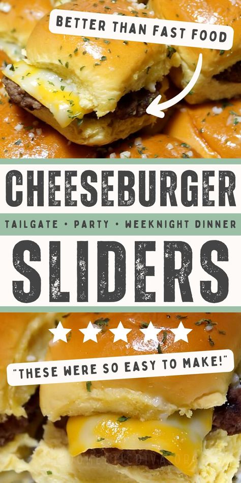 Easy Cheeseburger Sliders Recipe for a Crowd using Ground Beef Best Cheeseburger Sliders, Easy Burger Sliders, Mini Hamburger Sliders, Sliders Recipes Hamburger, Easy Cheeseburger Sliders, Mini Burgers Sliders, The Best Cheeseburger, Ground Beef Sliders, Burger Sliders Recipes