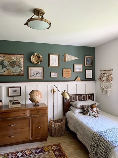 Vintage Boys Room, Big Boy Bedrooms, Toddler Bedroom, Big Kids Room, Boy Bedroom Design, Toddler Boys Room, Green Bedroom, Green Walls, Bedroom Renovation