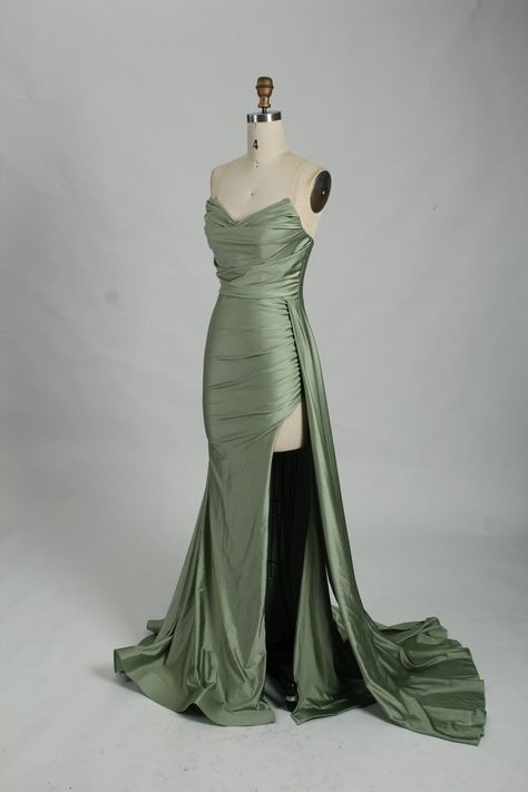 Grey Green Dress, Sage Prom Dress Long, Formal Sage Green Dress, Sage Green Glitter Dress, Sage Green Dress Satin, Moss Green Prom Dress, Khaki Prom Dress, Sage Green Satin Prom Dress, Prom Dress Pale Skin