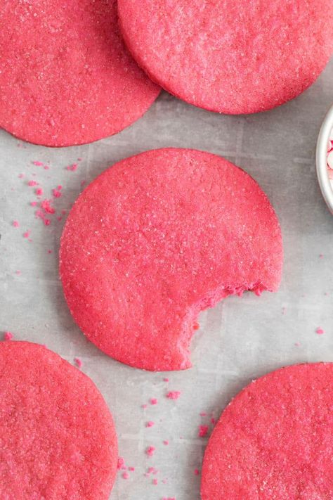 Pinkalicious Cookies Decorated, Pink Shortbread Cookies, Pink Cookies Recipe, Pink Biscuits, Pink Sugar Cookie Recipe, Valentine Deserts, Pink Sugar Cookies, Barbie Picnic, Edible Sugar Cookie Dough