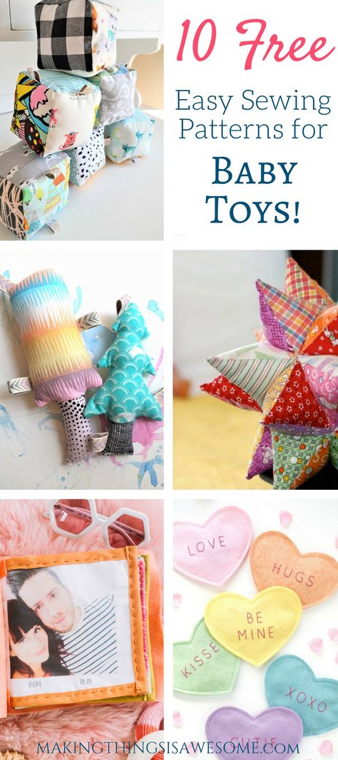 10 Free easy sewing patterns for Baby Toys - Making Things is Awesome Syprosjekter For Nybegynnere, Easy Sewing Patterns Free, Homemade Baby Toys, Diy Baby Toys, Baby Diy Sewing, Simple Sewing Projects, Baby Toys Diy, Trendy Sewing, Baby Sewing Projects