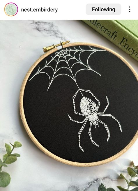 Embroidery Gothic Design, Embroidery Spider, Gothic Embroidery, Embroidery Sketch, Clothes Embroidery Diy, Simple Hand Embroidery Patterns, Cute Sewing Projects, Halloween Embroidery, Hand Embroidery Projects