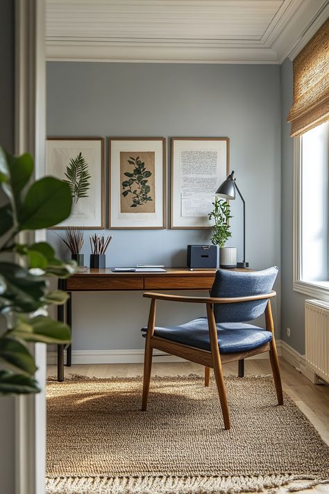 ♥ Are you looking for a cozy and stylish home office space? Dive into the Scandinavian vibe with this hygge-inspired home office, featuring a minimalist Scandinavian interior design. Get inspired by this modern house with Nordic style and create your own productive work from home setup. #homeoffice #scandinaviandecor #hygge #interiordesign 🏡✨ Scandi Desk Space, House Interior Nordic, Bold Scandinavian Interior, Home Office Hygge, Craftsman Style Office, Scandi Interior Design Inspiration, Scandinavian Minimalism Interior, Danish Office Design, Cozy Minimalist Office