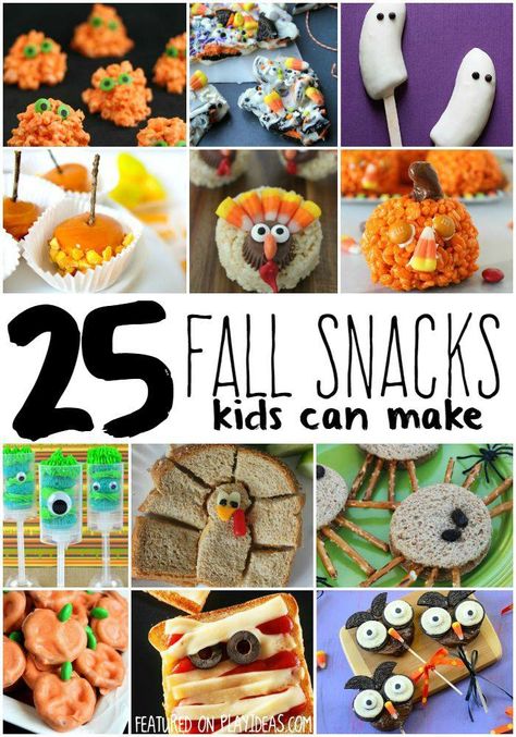 Fall Snacks Kids Can Make Fall Snacks Kids, Snacks Kids Can Make, Snacks For Preschoolers, Healthy Fall Snacks, Fall Party Food, Fall Crafts For Toddlers, Snacks Kids, Thanksgiving Snacks, Food Activities