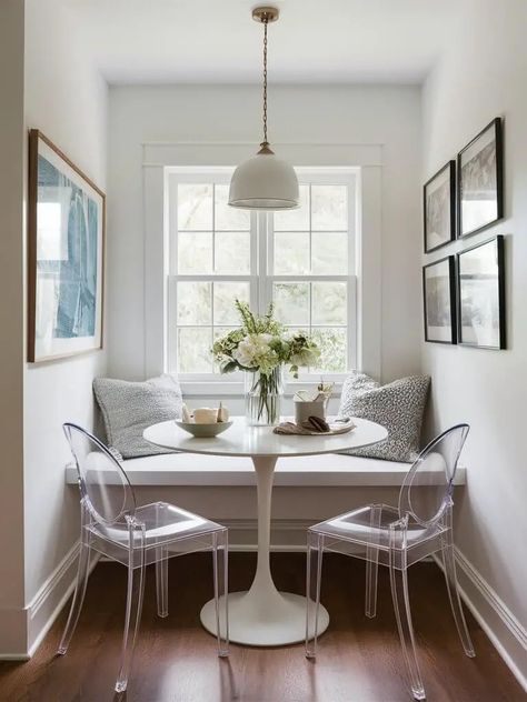 25 Cozy Small Breakfast Nook Ideas to Inspire Your Space Modern Cottage Breakfast Nook, Small Kitchen Eating Nook, Simple Breakfast Nook Ideas, Small Breakfast Nook In Kitchen, Tiny Eat In Kitchen Ideas, Small Space Seating Ideas, Breakfast Nook No Windows, Breakfast Nook Small Space, Breakfast Nook Ideas Farmhouse