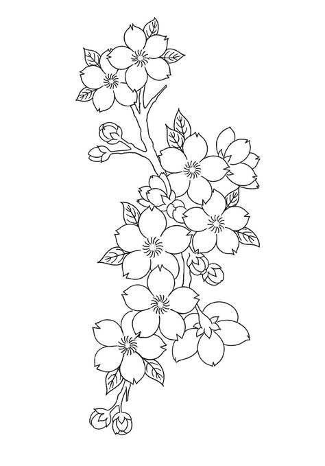 Cherry Blossom Tattoo Stencil, Tattooing 101, Floral Linework, Tattoo Cherry, Japanese Floral Design, Flower Tattoo Stencils, 50 Tattoo, Japanese Flower Tattoo, Wrap Tattoo