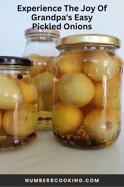 Grandpa's easy pickled onions, a time-honored recipe, yields tender, tangy onions in a sweet and sour spiced vinegar brine. I am unleashing flavorful memories. #pickledonions #pickledvegetables #homemadepickles #fermenting #recipes #cookingathome #onions Best Pickled Onions Recipe, Homemade Pickled Onions, Pickling Onions Recipe, Portuguese Pickled Onions, Pickle Onions Recipe Vinegar, Pickled Onions Recipe Quick, Pickled Onions Canning Recipe, How To Make Pickled Onions, Sour Mustard Pickles Recipe