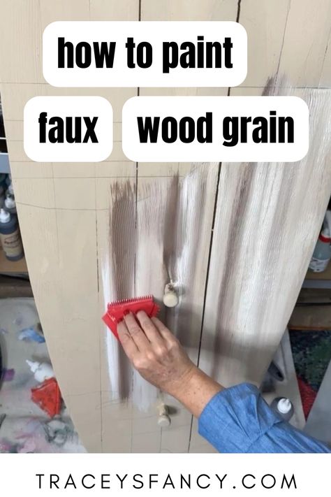 hand painting a wood grain on flat wood surface Painting Cardboard To Look Like Wood, How To Paint Cardboard To Look Like Wood, Painting Wood Grain Look, Wood Grain Painting Techniques, Painting To Look Like Wood Grain, How To Paint Faux Wood, Faux Wood Grain Painting Diy, How To Paint Faux Wood Grain, Fake Wood Paint Effect