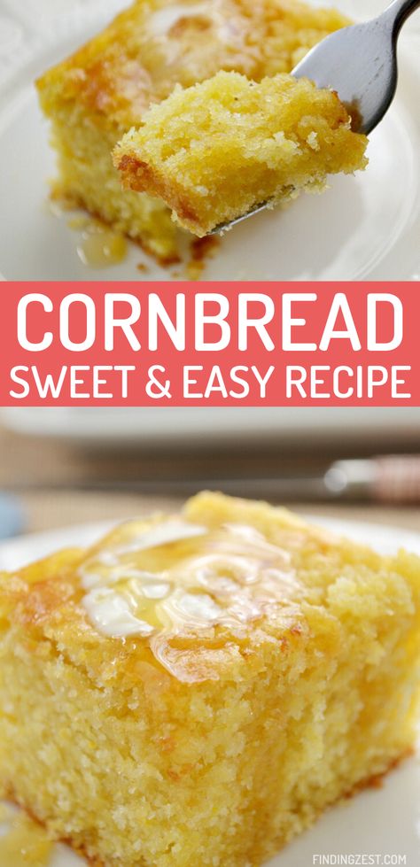 Cornbread Thanksgiving, Cornbread Recipe Easy, Homemade Cornbread Recipe, Sweet Cornbread Recipe, Buttery Cornbread, Sweet Easy Recipes, Easy Cornbread Recipe, Best Cornbread Recipe, Cornbread Recipe Sweet