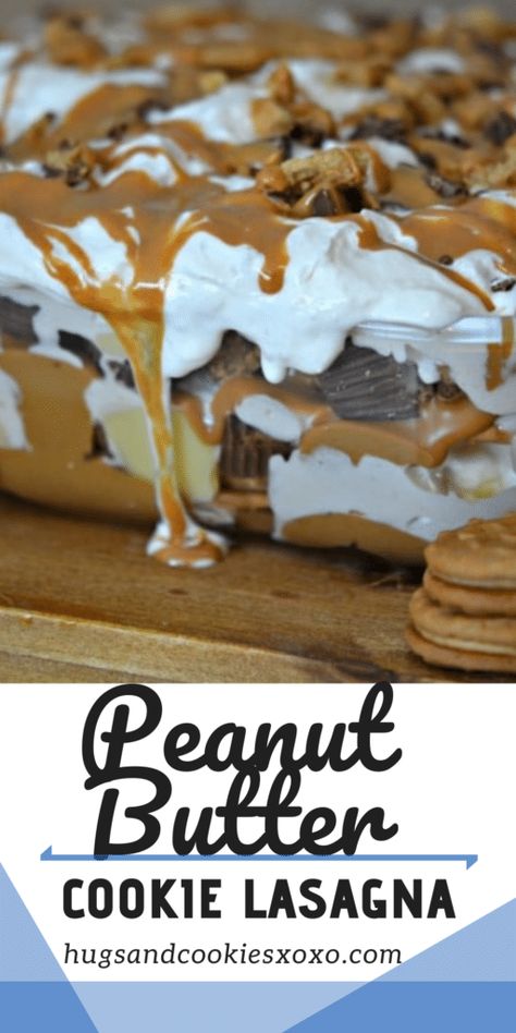 Peanut Butter Cookie Lasagna, Cookie Lasagna, Lasagna Dessert, Peanut Butter Lasagna, Butter Cupcakes, Homemade Pudding, Nutter Butter Cookies, Lost 100 Pounds, Peanut Butter Desserts