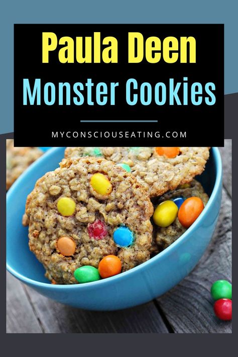 Monster cookies on a table Monster Cookies Paula Deen, Monster Cookies Recipe Gluten Free, Pioneer Woman Monster Cookies, Original Monster Cookies Recipe, Monster Cookies With Rice Krispies, Oatmeal Monster Cookies Recipe, Small Batch Monster Cookies, Holiday Monster Cookies, Chewy Monster Cookies Recipe