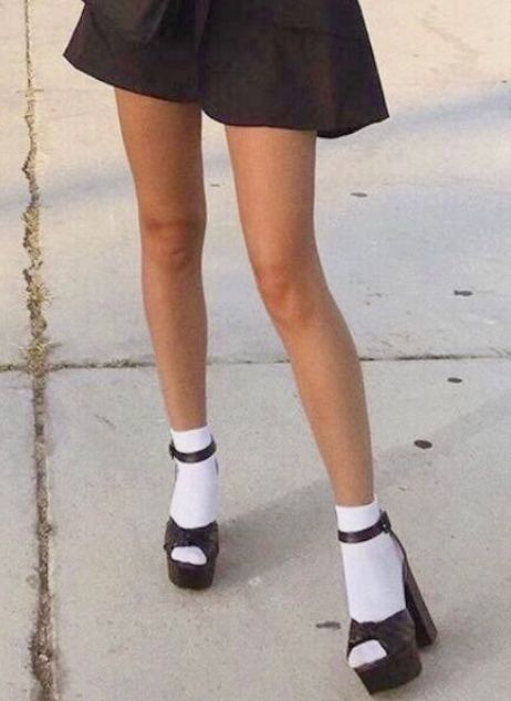 Open Toe Heels Outfit, Cute Black Heels, Heels And Socks, Black Open Toe Heels, Sock Outfits, Heels Outfits, Socks And Heels, Buckled Heels, Platform Heels Chunky