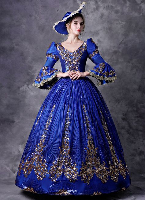 Unique Rococo Brocade Marie Antoinette Princess Queen Dress Victorian Period Ball Gown Reenactment Theater Costume     Condition: Brand New   Color:  As Picture   Material: Satins And Lace   Silhouette: Ball Gown   Sleeve Length: Full Sleeve   Dresses Length:Floor-Length   Neckline: V-Neck   Decoration: Lace   Style: Vintage     Includes: Dress Victorian Dress Costume, Blue Dress Costume, Masquerade Party Dresses, Masquerade Ball Gowns, Gaun Abad Pertengahan, Blue Dress Outfits, Tudor Dress, Dress Outfits Party, Robes Vintage