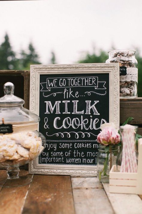 Milk and cookies bar chalkboard- wedding decor: www.instagram.com/a.vintage.touch Wedding Cookies And Milk Bar, Reception Cookie Bar, Cookies And Milk Bar Wedding, Milk And Cookies At Wedding, Wedding Cookie And Milk Bar, Cookie Bar Display Wedding, Cookies And Milk At Wedding, Cookies And Milk Dessert Table, Milk And Cookie Wedding Bar