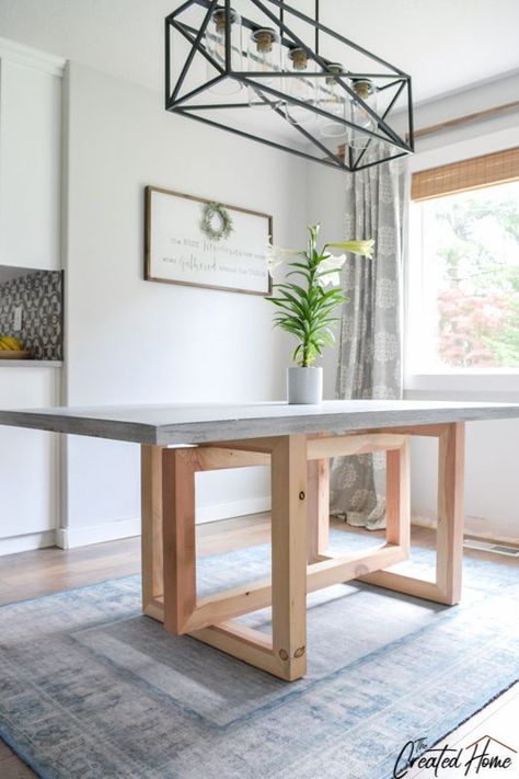 Table with concrete top Bord Design, Diy Esstisch, Jen Woodhouse, Diy Dining Room Table, Concrete And Wood, Diy Dining Room, Concrete Dining Table, Diy Dining Table, Diy Dining