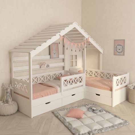 Twin Girl Bedrooms, Toddler Bed Girl, Kids Bed Design, Shared Girls Room, Shared Girls Bedroom, Toddler Bedroom Girl, Kids Room Interior Design, Toddler Girl Room