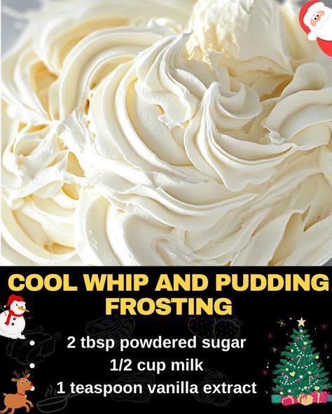 Cool Whip and Pudding Frosting Cool Whip Pudding Frosting Recipe, Cool Whip Icing Recipe, Make Cool Whip, Vanilla Pie Filling, Cool Whip And Pudding, Vanilla Cake Mix Recipes, Pudding Icing, Icing Recipe For Cake, White Frosting Recipes